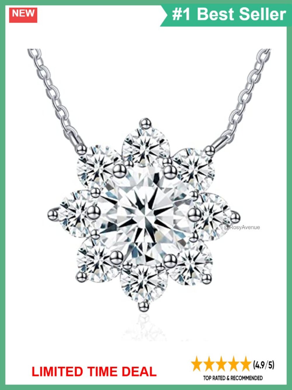Moissanite Smile Pendant Necklace 925 Sterling Silver 18K White Gold Plated